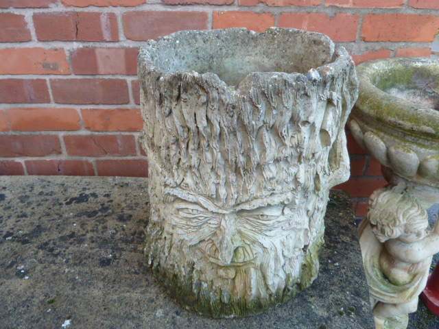 Concrete tree trunk character face planters (2) - Image 3 of 3