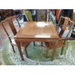 Mid 20thC Chinese hardwood dining table and pair traditional style arm chairs