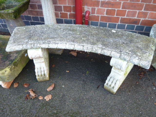 Stone curved garden bench on claw pedestals (54")