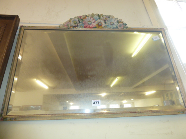 Victorian bevel edge mirror with floral pediment frame