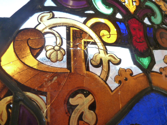 Pair possibly Victorian 17thC style stained glass panels featuring coat of arms of Ashby family and - Image 5 of 5