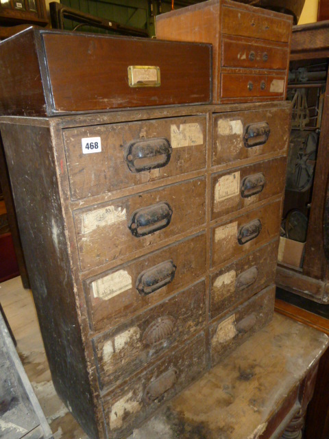 Victorian pine 10 drawer merchant cabinet,