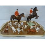 Beswick hunting figures - Huntsmen on rearing & standing bay horses,