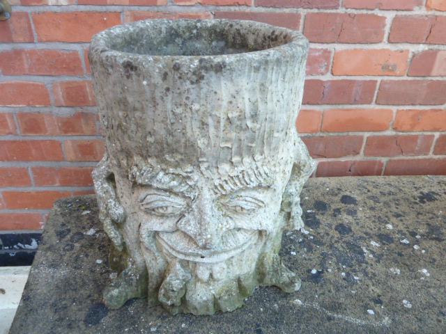 Concrete tree trunk character face planters (2) - Image 2 of 3