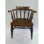 19thC Elm seat smokers bow armchair