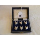 Cased set 6 cast silver fox mask place label holders - Birmingham 1990