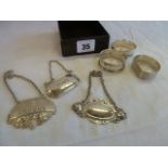 Silver decanter labels (3) and napkin rings (3)