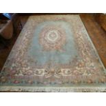 Pale blue wool pile Chinese carpet (approx 14' x 10')
