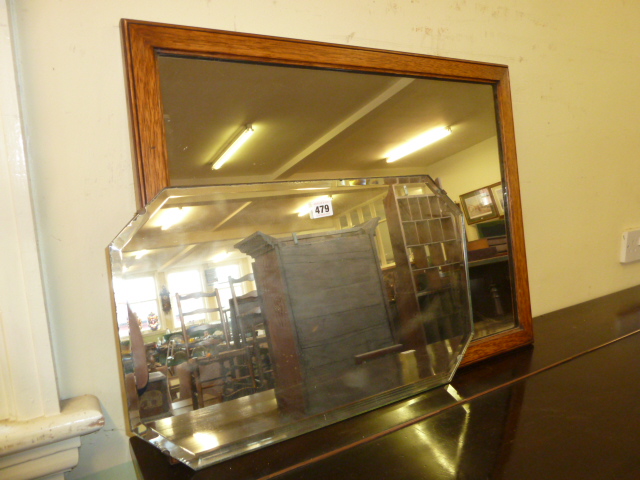 1930's frameless and later oak frame mirrors (2)