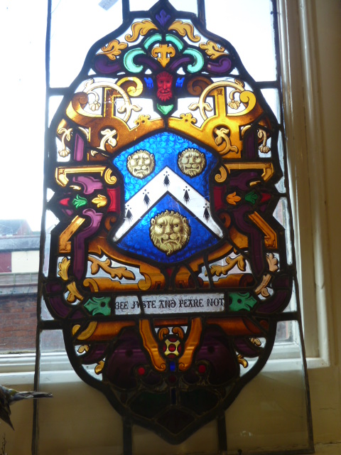Pair possibly Victorian 17thC style stained glass panels featuring coat of arms of Ashby family and - Image 3 of 5