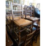 Early 20thC Oak draw leaf table on cross stretchers and 8 leather seat dining chairs also comes