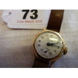 Vintage Rone 9ct gold ladies wristwatch on leather strap