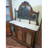 Victorian walnut marble top mirrored credenza