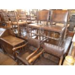 Oak gateleg table and 2 + 2 Cromwellian style dining chairs