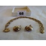 9ct Gold bracelet (broken) and pair 9ct gold earrings