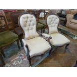 Victorian walnut gents and ladies buttoned salon chairs