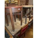 Wooden circular pub tables (2) and a chair
