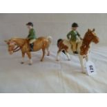 Beswick Boy on Palomino and Girl on Skewbald ponies (2)