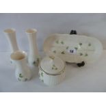 Belleek and Donegal Parian china vases etc (5)