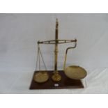 19thC W & T Avery brass beam scales and weights on mahogany base