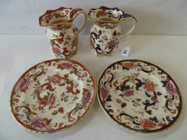 Masons blue and red Mandalay jugs and plates (4)