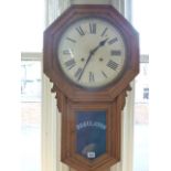 19thC American oak regulator wall clock