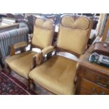 Victorian mahogany gold velvet salon armchairs (2)