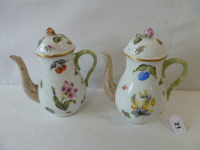 Herend porcelain flowers and fruit patterned coffee pots (2)