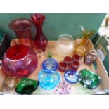 Coloured glass- cranberry vase etc