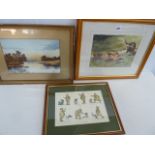 Watercolours - Alsatian and Chickens,