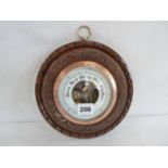 19thC Carved mahogany circular aneroid barometer
