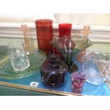 Coloured glass vases,