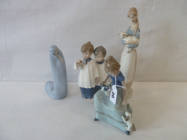 Lladro and Nao figures - choirboys, nun,