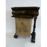 19thC Chinese lacquered inlaid work box on stand