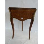 19thC French Ormolu mounted inlaid rosewood triangular drop leaf centre table