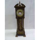 19thC Oak brass column mounted miniature longcase clock