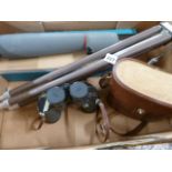 Swift binoculars in leather case, Kowa spotting scope,