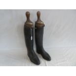 Pair vintage leather riding boots and trees - Rowell & Sons, Market Place,