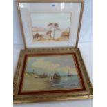 Oil on canvas - Dutch Coastal Scene - J F Verdonik and watercolour landscape (2)