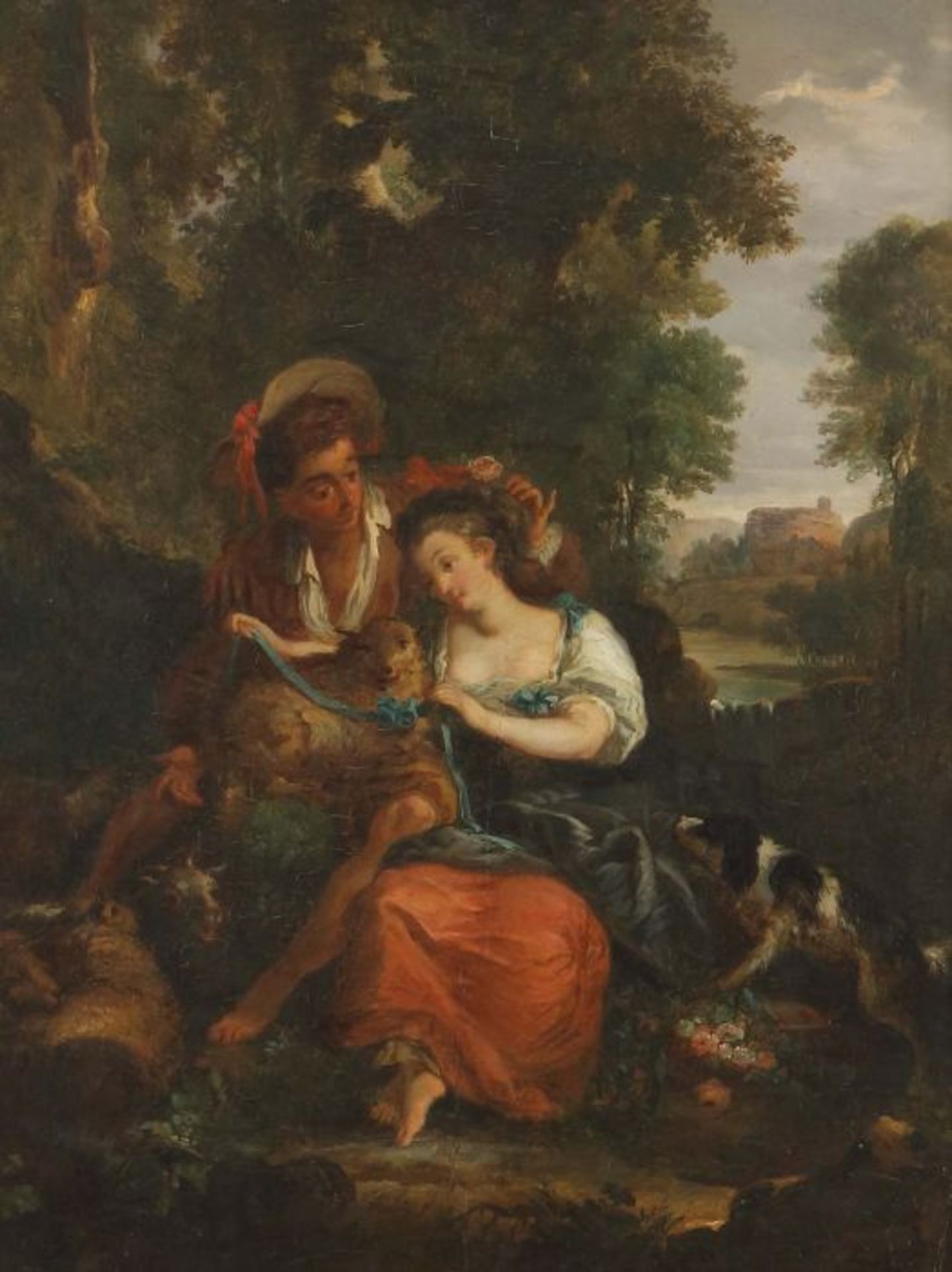 Maler des 18./19. Jh. "Schäferpaar", romantische Darstellung eines jungen Paares, unter einem Baum