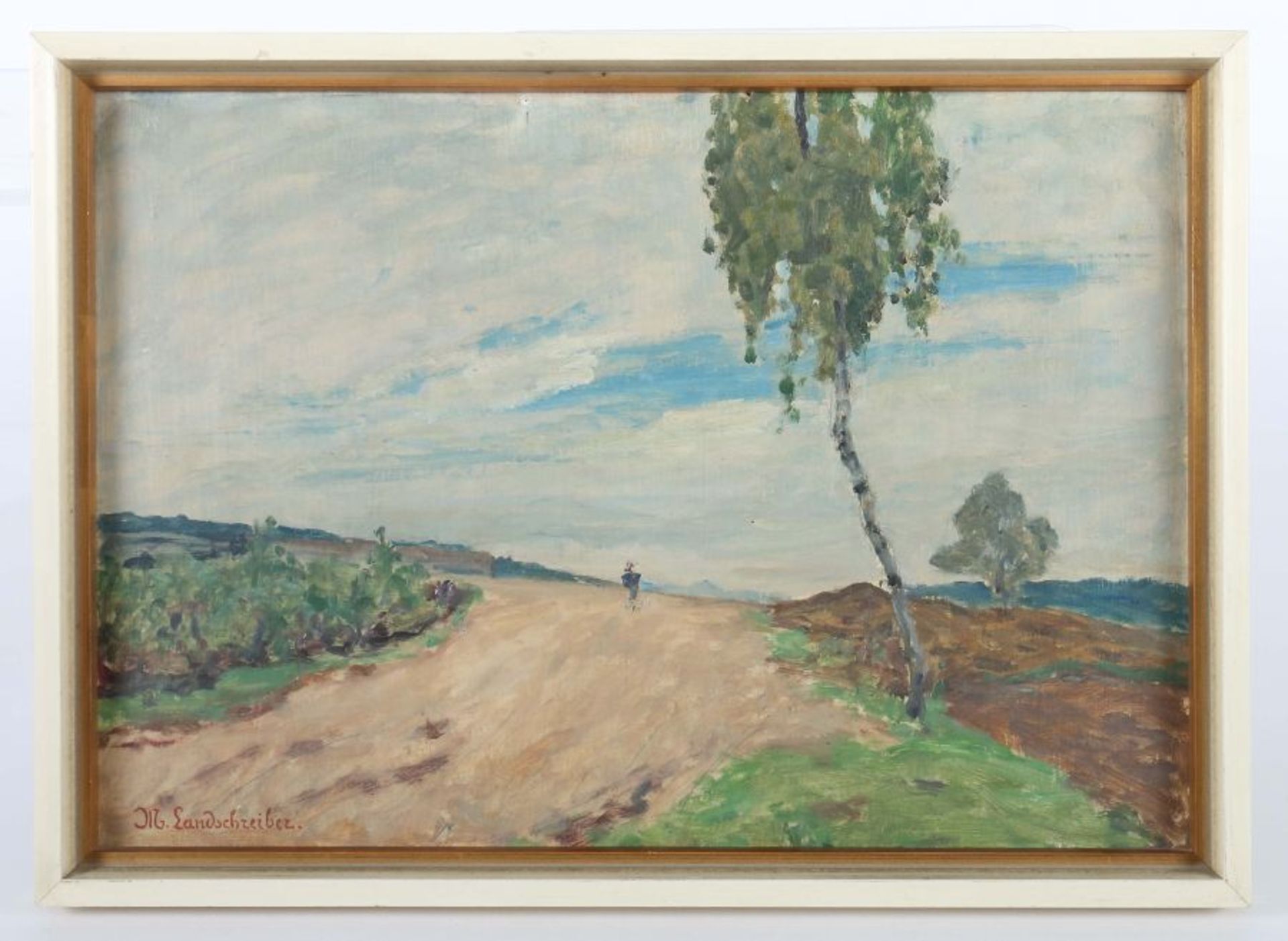 Landschreiber, Max 1880 - 1961, deutscher Maler. "Feldweg", Blick auf die weite hügelige Landschaft, - Bild 2 aus 3