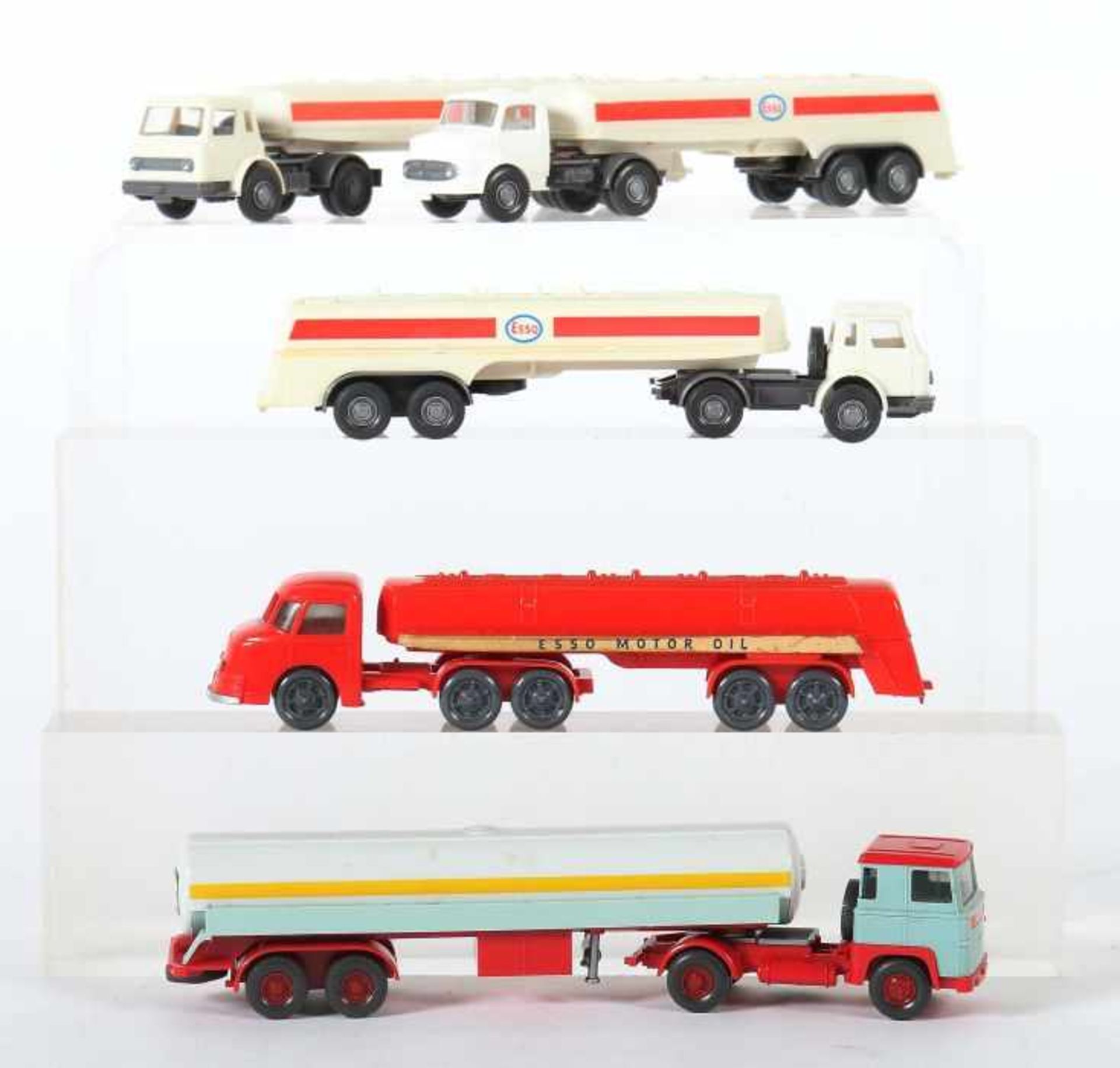 5 Tankwagen Wiking, M: 1:87, 3x Nr. 806, Esso Tankwagen, alle bedruckt, davon 1x Mercedes-Benz