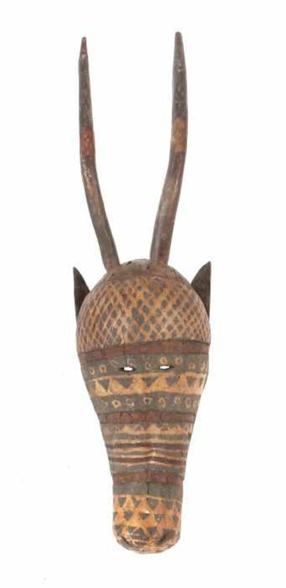 Antilopen Maske der Bobo Burkina Faso, Stamm der Bobo Bwa, Holz, Kopfaufsatzmaske mit Augenschlitzen