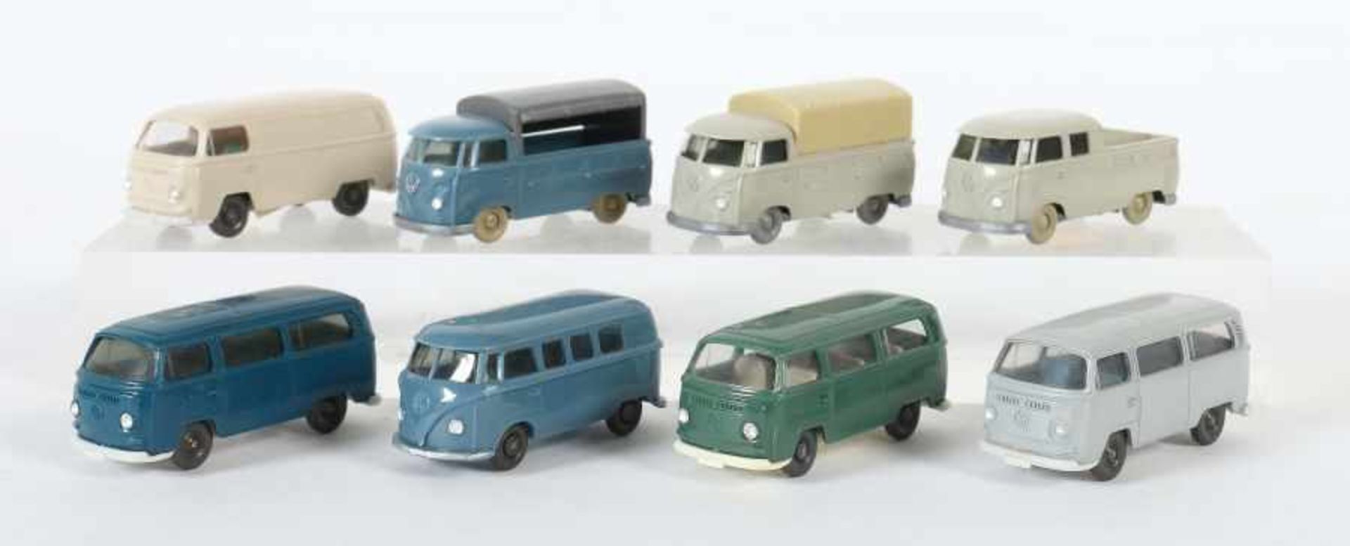 8 VW-Busse Wiking, M: 1:87, 1x Nr. 292, T1 DoKa; 2x Nr. 29, T1 Pritsche; 1x Nr. 31, T1, kleine