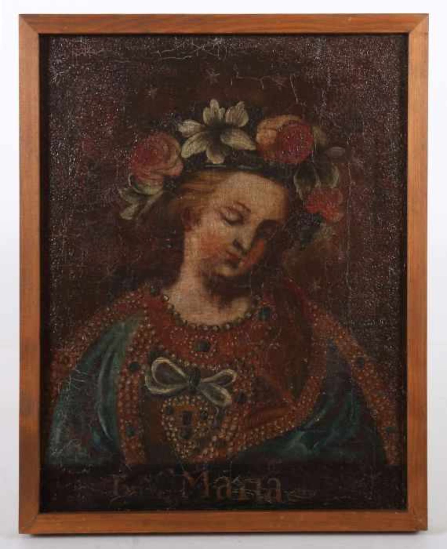 Maler des 17./18. Jh. "Maria", Brustbildnis der von Blumenkranz bekrönten Jungfrau Maria mit - Bild 2 aus 5