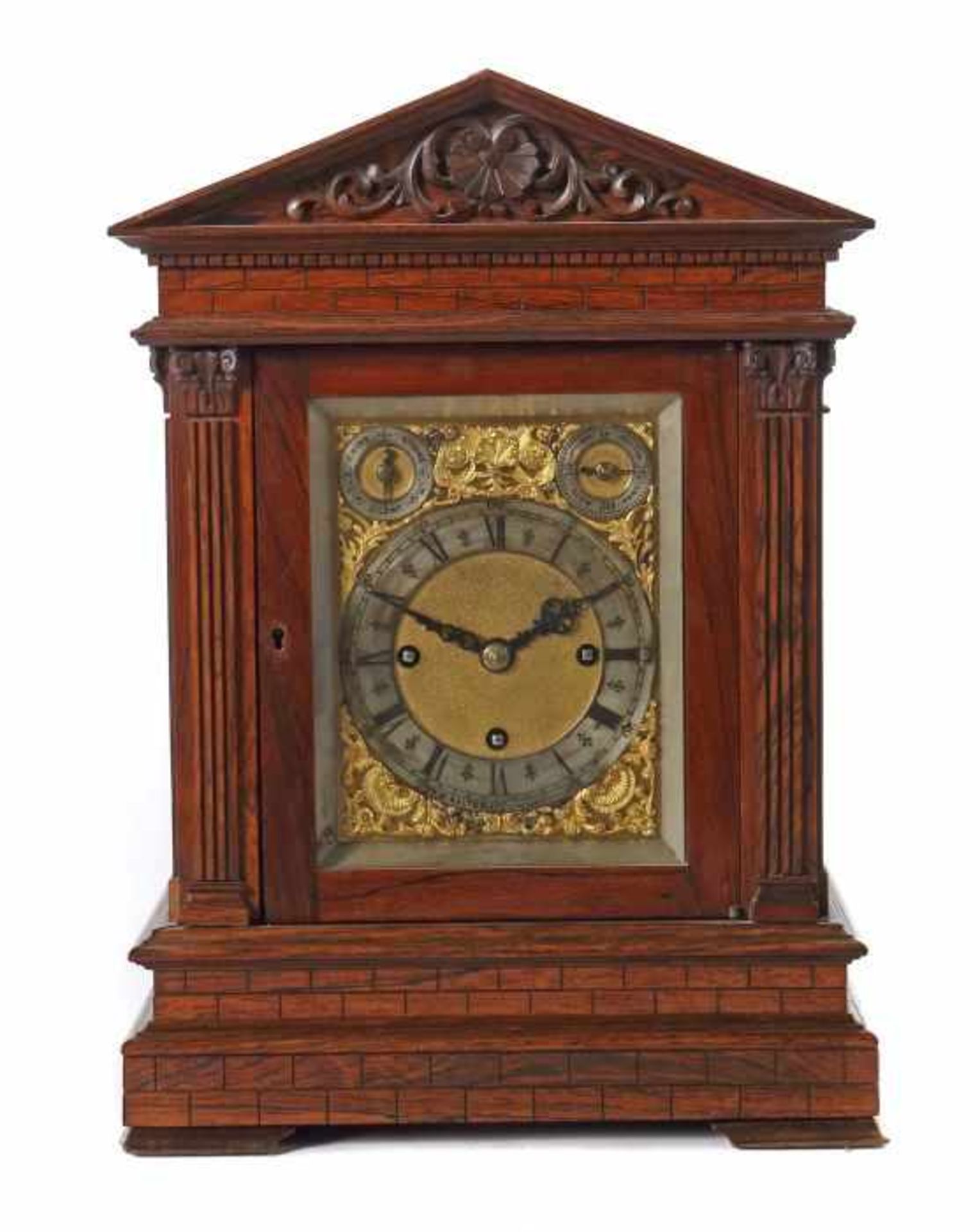 Bracket Clock in Ädikula-Gehäuse London/England, wohl um 1800, gerahmte und feuervergoldete