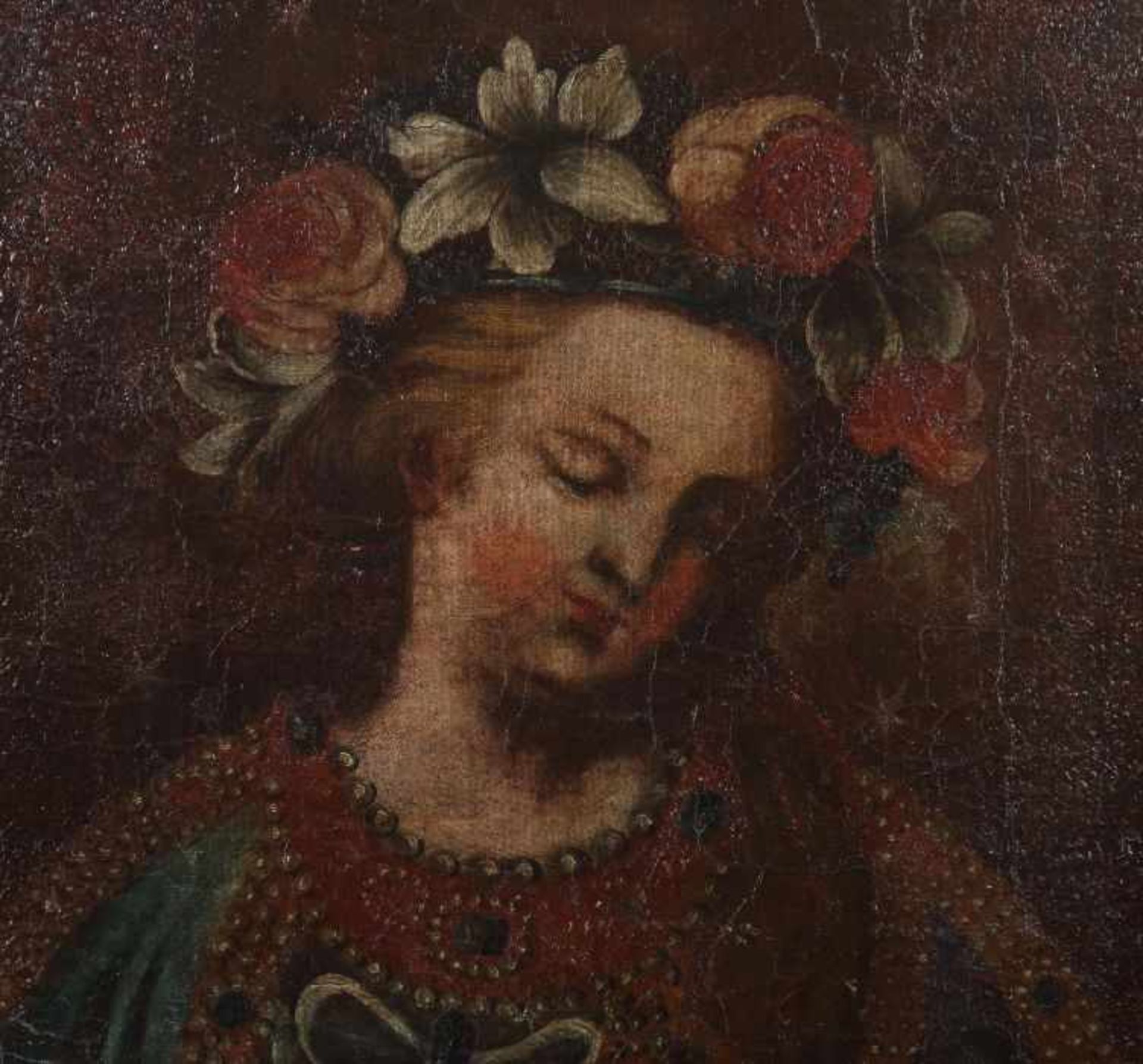 Maler des 17./18. Jh. "Maria", Brustbildnis der von Blumenkranz bekrönten Jungfrau Maria mit - Bild 3 aus 5
