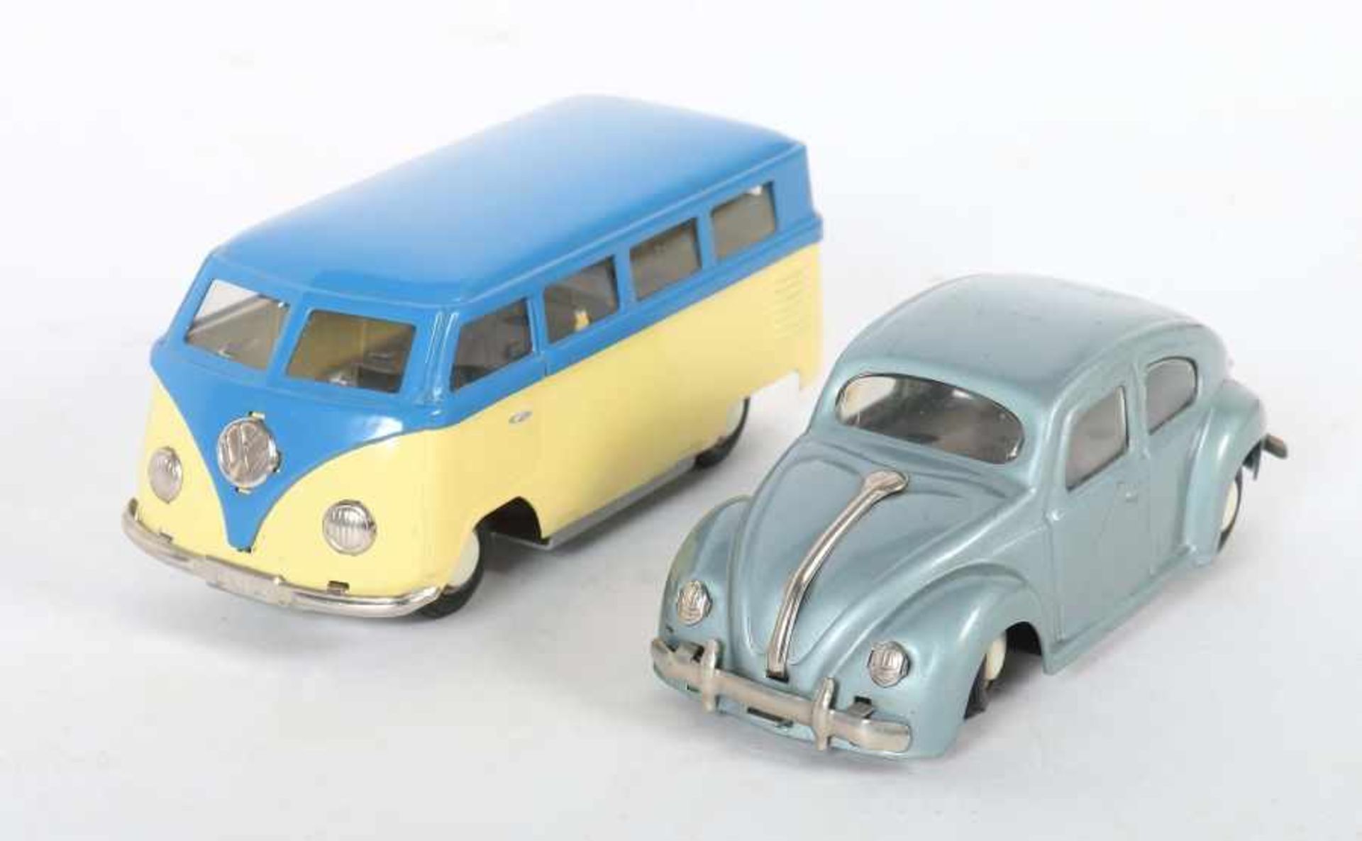 2 Volkswagen DUX, Markes & Co aus Lüdenscheid, Blech, Uhrwerkanstrieb, 1960er Jahre, 1x VW Bus mit