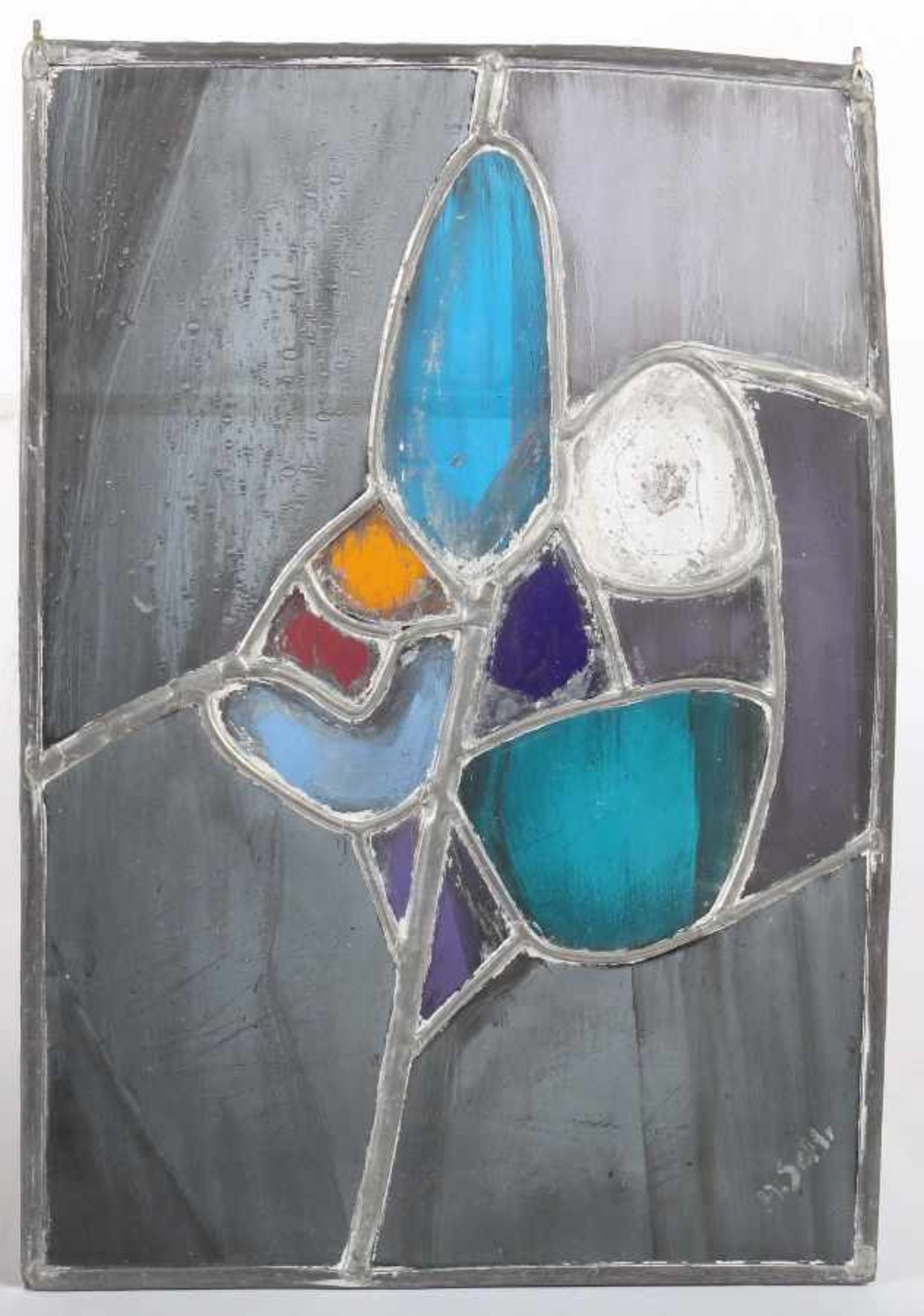 3 Bleiglasfenster20. Jh., farbiges Glas, bemalt mit Schmelzfarben, 2x nahezu quadratisch, ein - Bild 4 aus 4