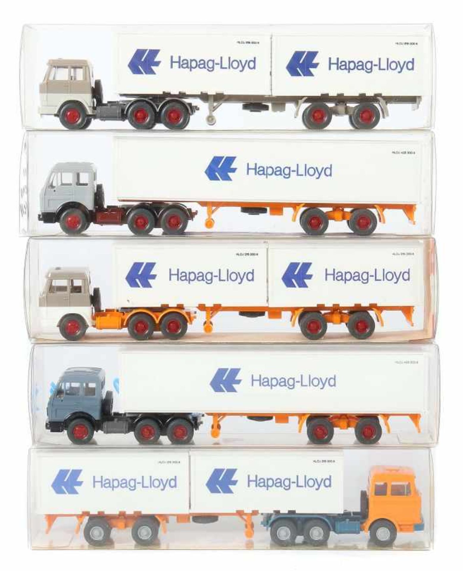 5x Hapag-LloydWiking, M: 1:87, 1970er/80er Jahre, Werbemodelle, 1x Mercedes LPS 2223,Container-